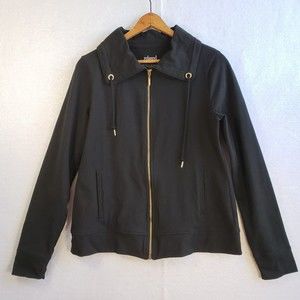 Relaxed by Charter Club Jacket Womens Medium Gold Full Zip Front Pockets Black